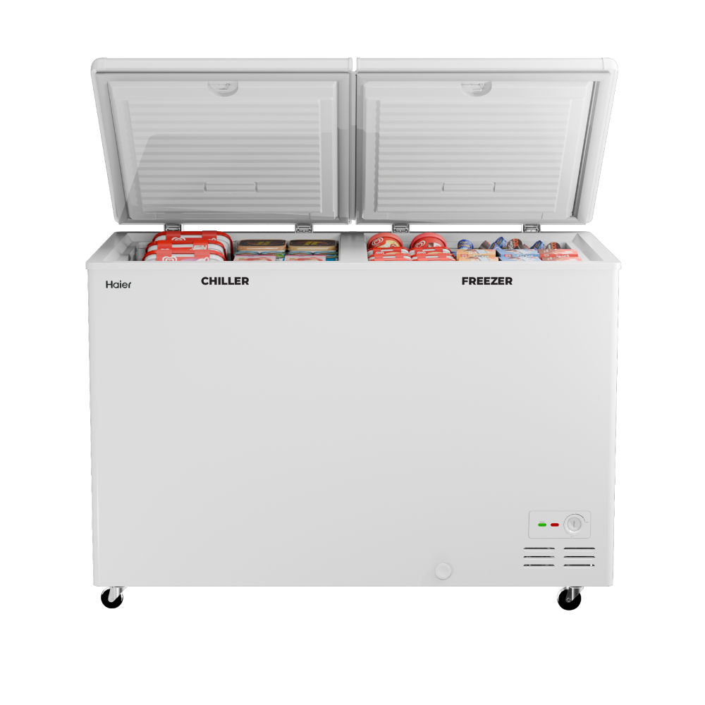 Haier 550 ltr, double door -  White Colour ,Dual Compartment Combo Chest Freezer